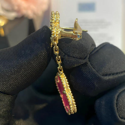 [GALE]NEW CLOVER 2 MOTIF PINK ENAMEL EARRINGS