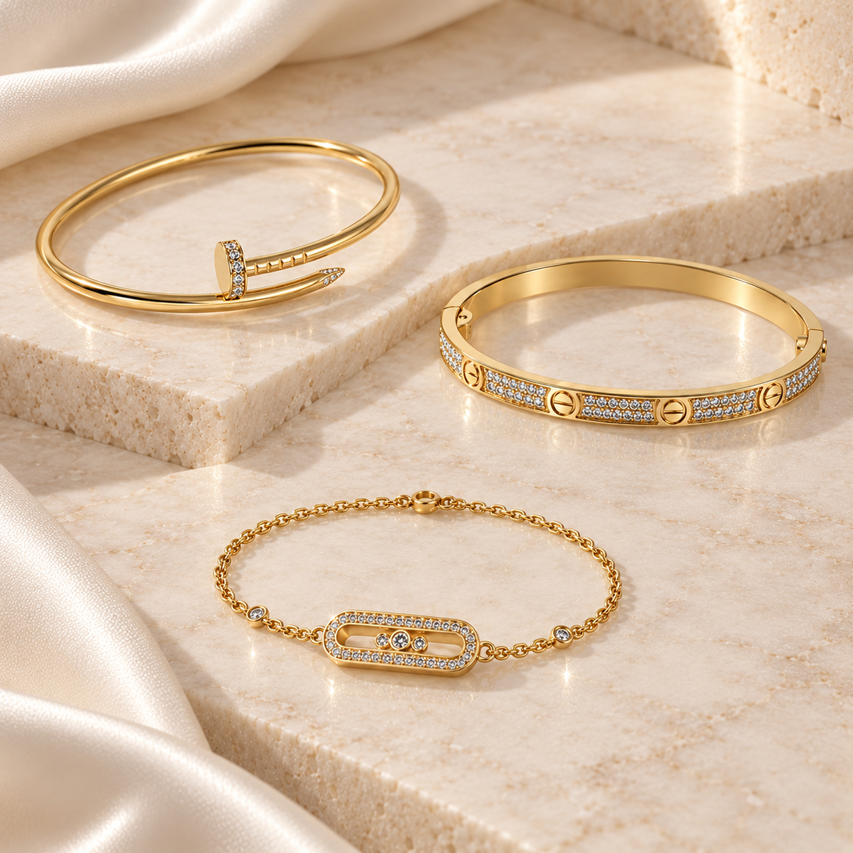 [GALE] LOVE & JUSTE Baby Move Diamond Bracelet Stack Set