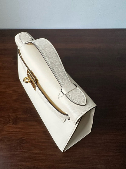 HM KELLY POCHETTE 22CM WHITE BEIGE SWIFT GOLD HARDWARE BEST