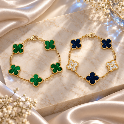 [GALE]Clover 5-Motif Malachite & Pietersite Bracelet Stack Set