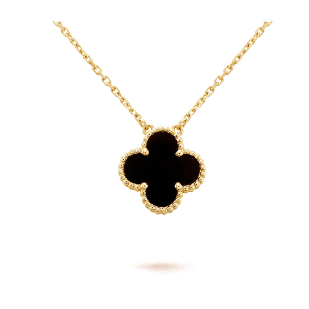 [NOVO]CLOVER 15MM SCHWARZE ONYX-EINZELBLÜTEN-HALSKETTE