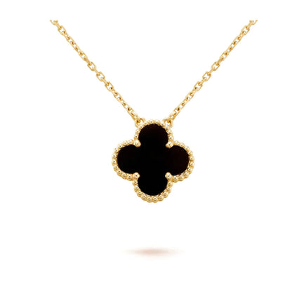[NOVO]CLOVER 15MM SCHWARZE ONYX-EINZELBLÜTEN-HALSKETTE