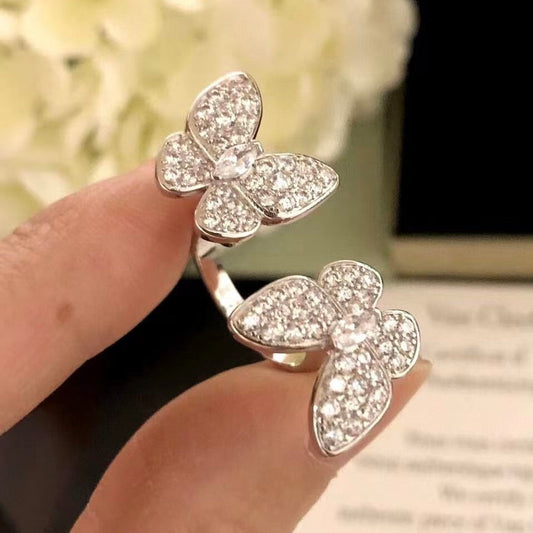 [NOVO]ZWILLINGS-SCHMETTERLINGS-DIAMANTRING AUS SILBER