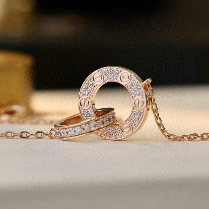 [NOVO] LOVE 7,6 mm Halskette aus Roségold und Silber, komplett mit Diamanten besetzt