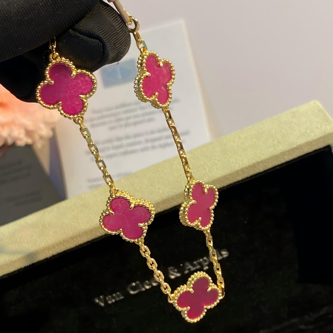 [GALE]NEW CLOVER 5 MOTIFS PINK ENAMEL BRACELET