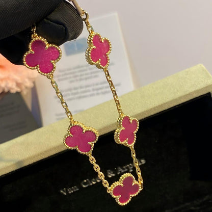 [GALE]NEW CLOVER 5 MOTIFS PINK ENAMEL BRACELET