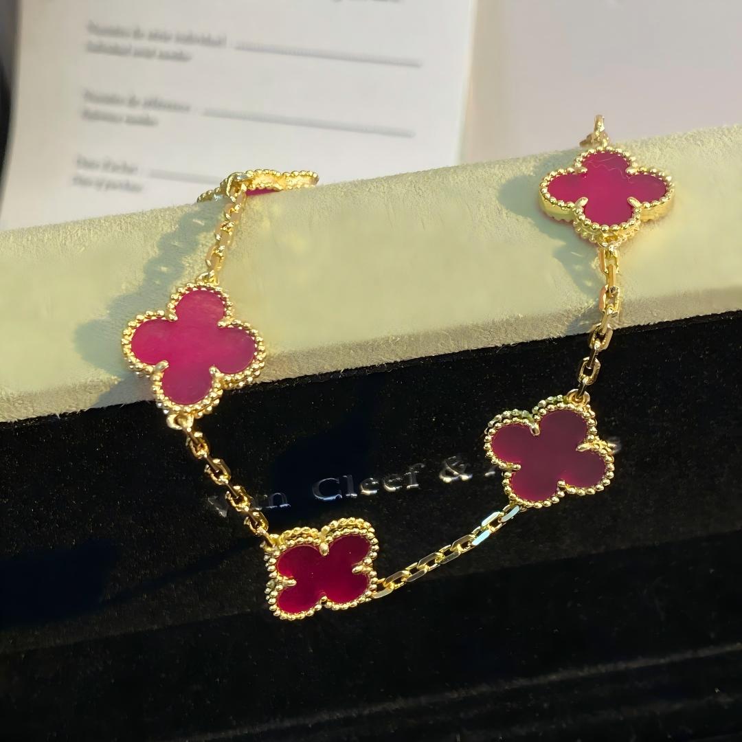 [GALE]NEW CLOVER 5 MOTIFS PINK ENAMEL BRACELET