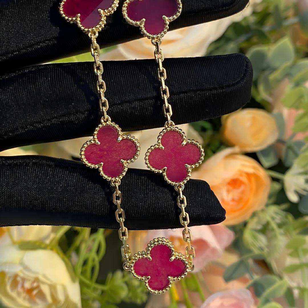 [GALE]NEW CLOVER 5 MOTIFS PINK ENAMEL BRACELET