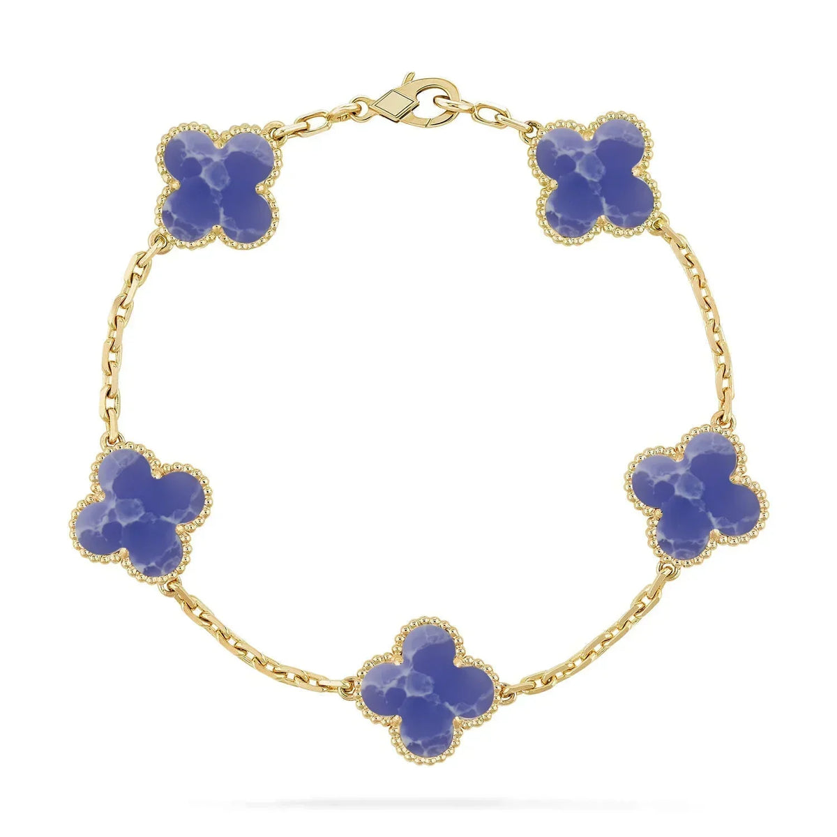 [GALE] LOVE & JUSTE & Blue Veins Clover 5-Motif Diamond Bracelet Stack Set