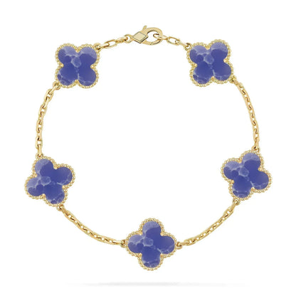 [GALE] LOVE & JUSTE & Blue Veins Clover 5-Motif Diamond Bracelet Stack Set