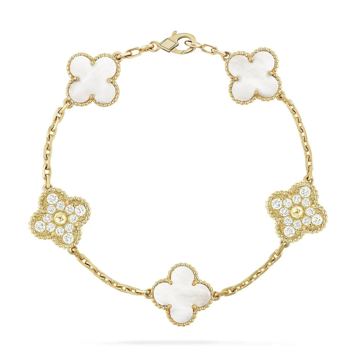 [GALE]CLOVER WHITE PEARL MOP 5 MOTIF BRACELET COLLECTION