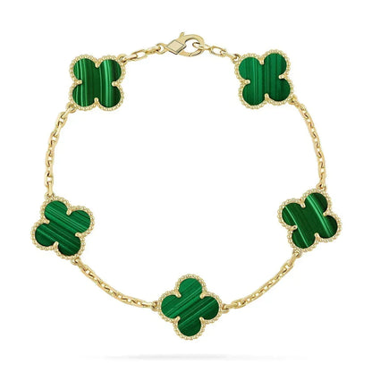 [GALE]Clover 5-Motif Malachite & Pietersite Bracelet Stack Set