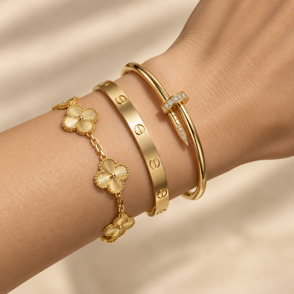 [GALE] Clover & Love & Juste 3-Piece Gold Bracelet Stack Set