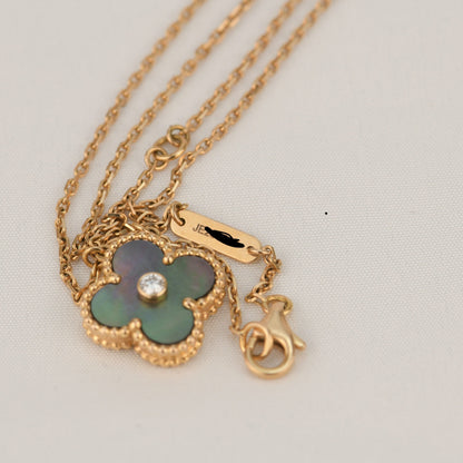 [NOVO]CLOVER 15MM DIAMANT- UND PERLMUTT-HALSKETTE