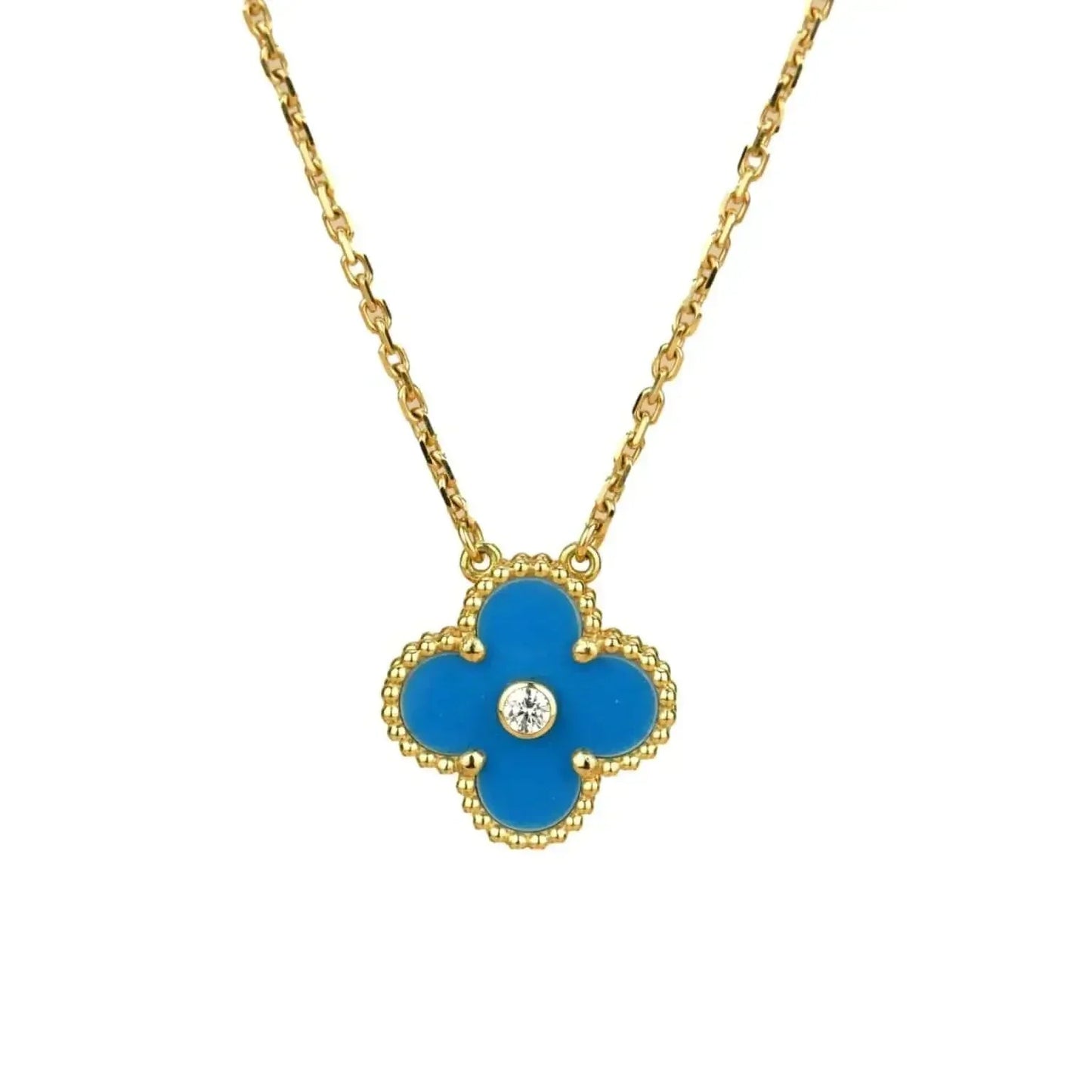[NOVO]CLOVER 15MM DIAMANT- UND BLAUER ACHAT-HALSKETTE