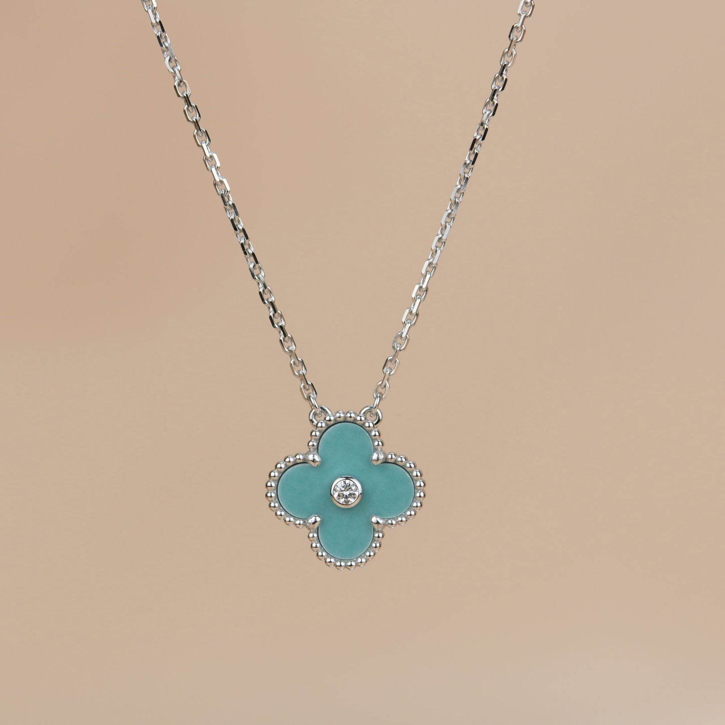 [NOVO]CLOVER 15MM DIAMANT-SVRES-PORZELLAN-HALSKETTE SILBER