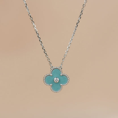 [NOVO]CLOVER 15MM DIAMANT-SVRES-PORZELLAN-HALSKETTE SILBER