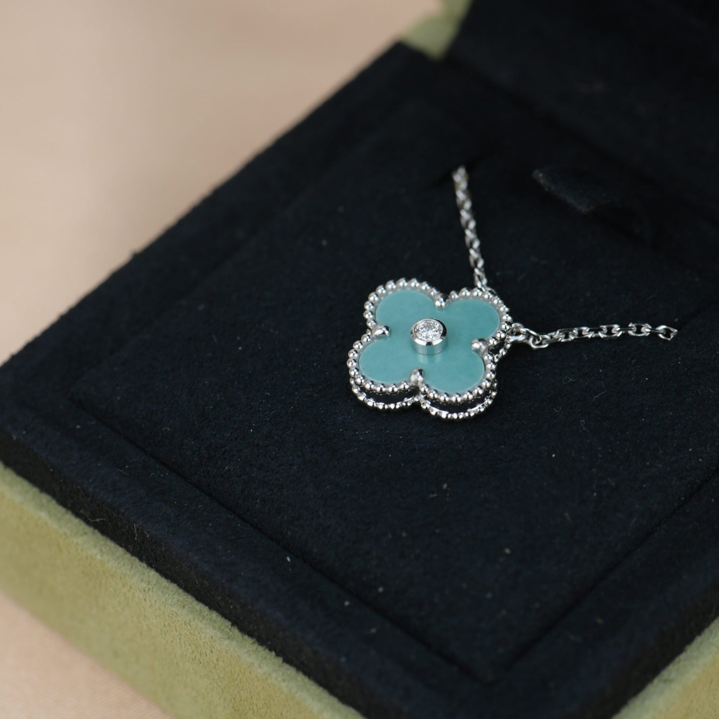 [NOVO]CLOVER 15MM DIAMANT-SVRES-PORZELLAN-HALSKETTE SILBER