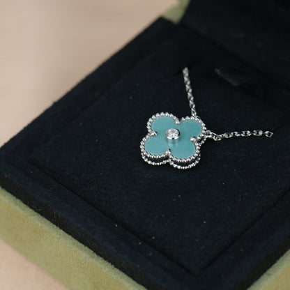 [NOVO]CLOVER 15MM DIAMANT-SVRES-PORZELLAN-HALSKETTE SILBER