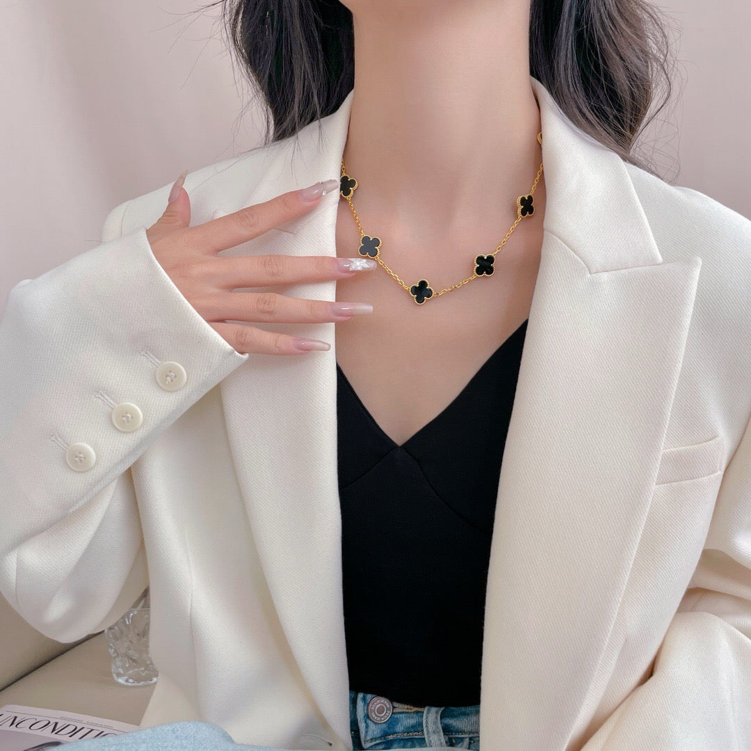 [GALE]CLOVER 10 MOTIFS ONYX NECKLACE