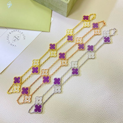 [NOVO]クローバー 10モチーフ パープルバイオレット ダイヤモンドネックレス