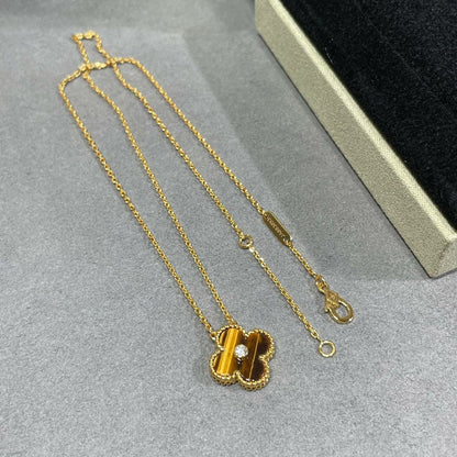 [NOVO]CLOVER 15MM DIAMANT UND GELBER TIGERAUGE-ACHAT-Halskette
