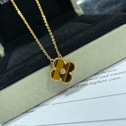 [NOVO]CLOVER 15MM DIAMANT UND GELBER TIGERAUGE-ACHAT-Halskette