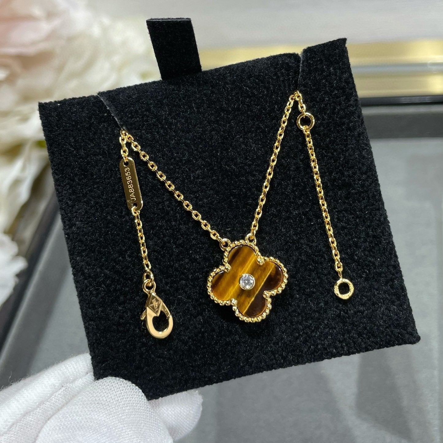 [NOVO]CLOVER 15MM DIAMANT UND GELBER TIGERAUGE-ACHAT-Halskette