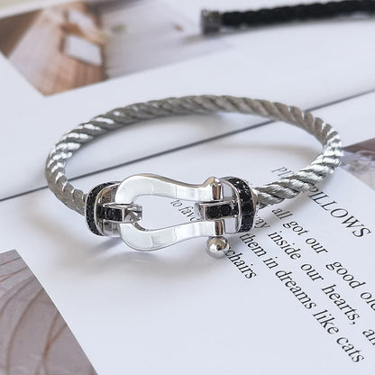 [GALE]FORCE LARGE HORSESHOE BLACK DIAMOND BRACELET SILVER