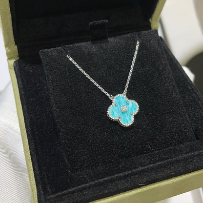 [NOVO]CLOVER 15MM DIAMANT-SVRES-PORZELLAN-HALSKETTE SILBER