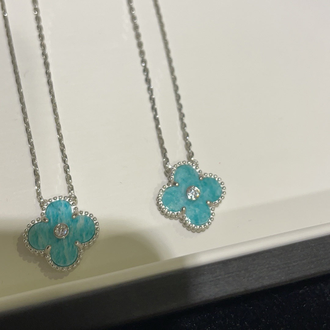 [NOVO]CLOVER 15MM DIAMANT-SVRES-PORZELLAN-HALSKETTE SILBER