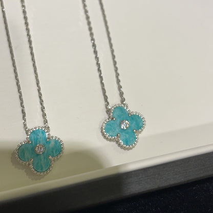[NOVO]CLOVER 15MM DIAMANT-SVRES-PORZELLAN-HALSKETTE SILBER