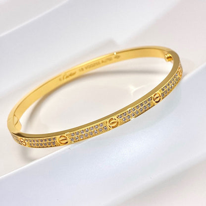 [GALE] JUSTE Diamond & LOVE Diamond-Paved Bracelet Stack Set