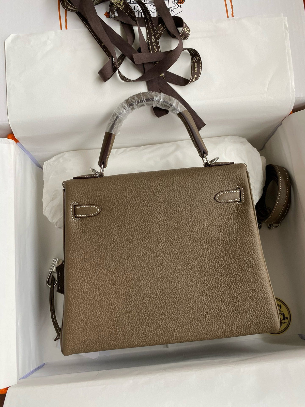 HM KELLY 28CM BROWN TOGO SILVER HARDWARE