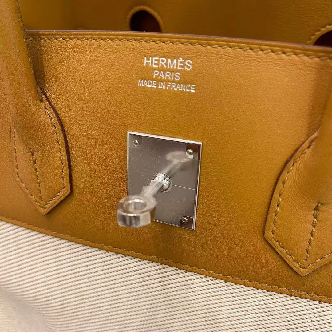 HM BIRKIN 35CM FRAY CANVAS SILVER HARDWARE