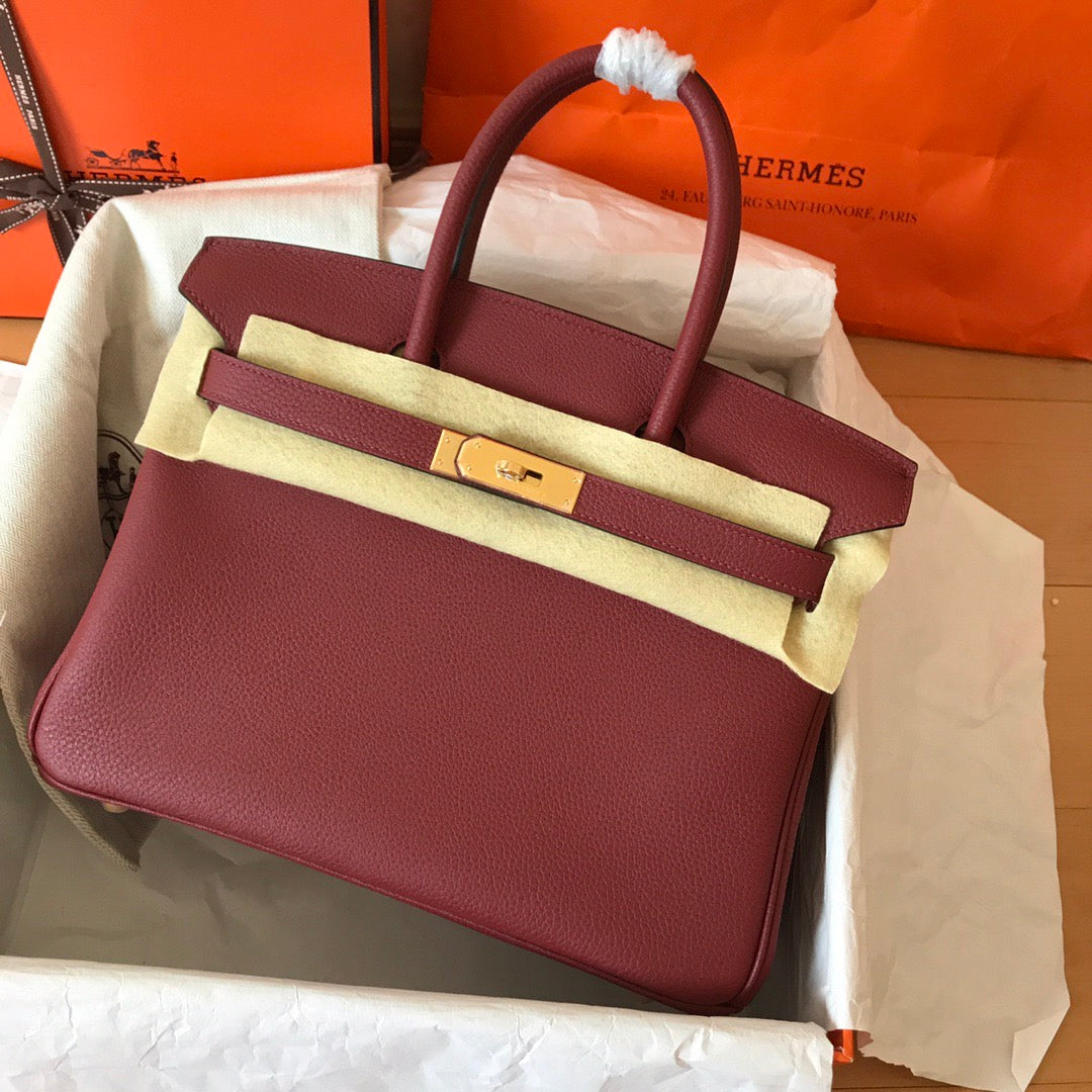 HM BIRKIN 25CM RED WINE TOGO LEATHER GOLD HARDWARE