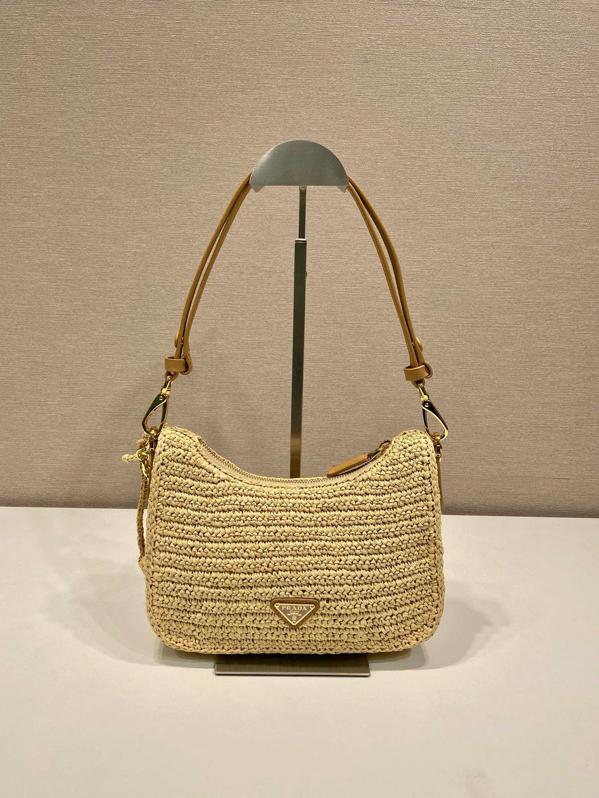 Pra Re-edition crochet mini-bag 22cm beige leather best version