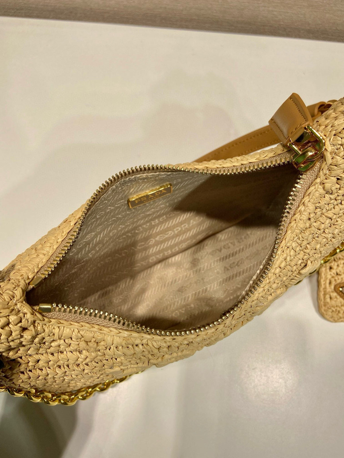 Pra Re-edition crochet mini-bag 22cm beige leather best version