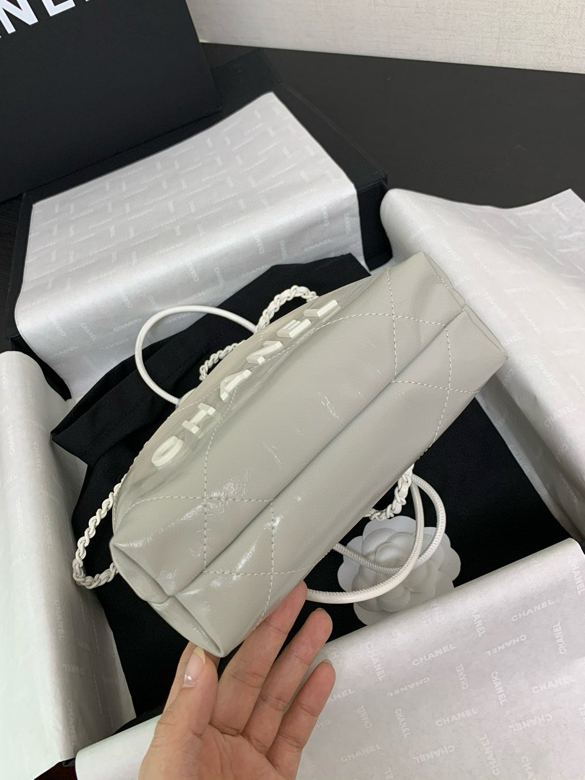 CC Mini 22 Hobo Bag White Grey Lambskin