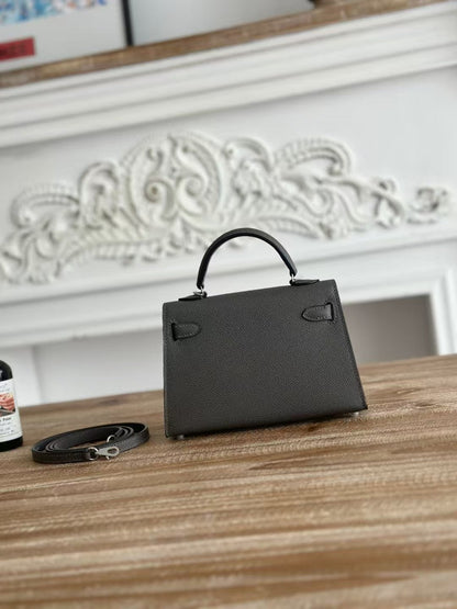 HM Mini Kelly 19cm Charcoal Epsom Silver Hardware