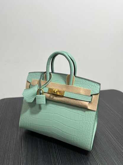 HM BIRKIN 25cm Vert Deau Crocodile Gold Hardware