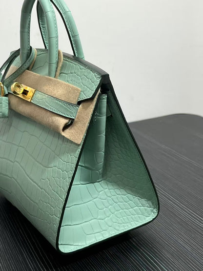 HM BIRKIN 25cm Vert Deau Crocodile Gold Hardware