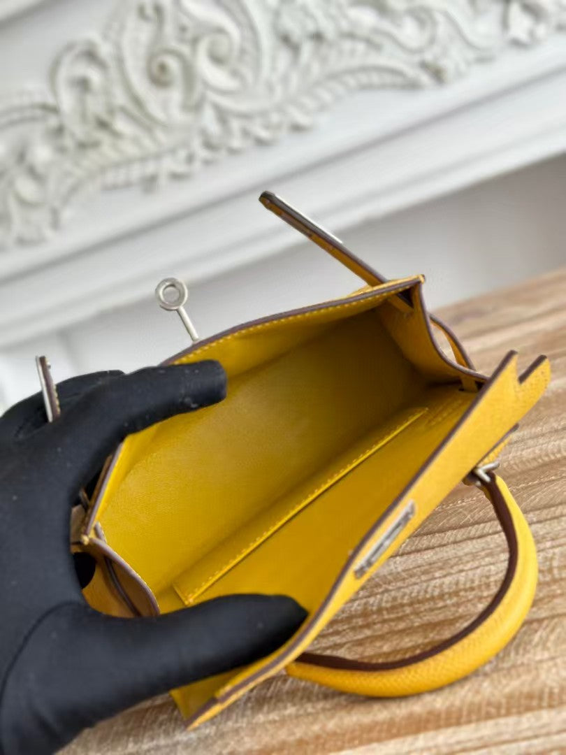 HM Mini Kelly 19cm Yellow Epsom Silver Hardware