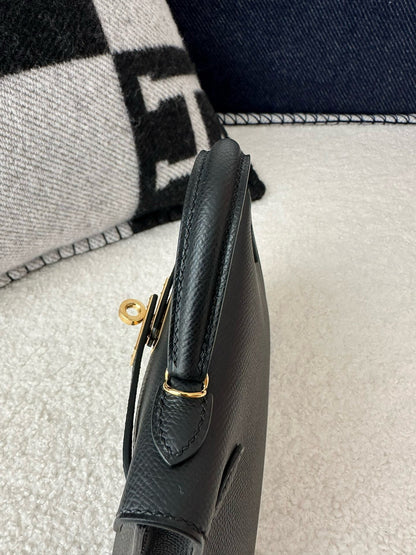 HM Mini Kelly 19cm Black Epsom Gold Hardware Best Version