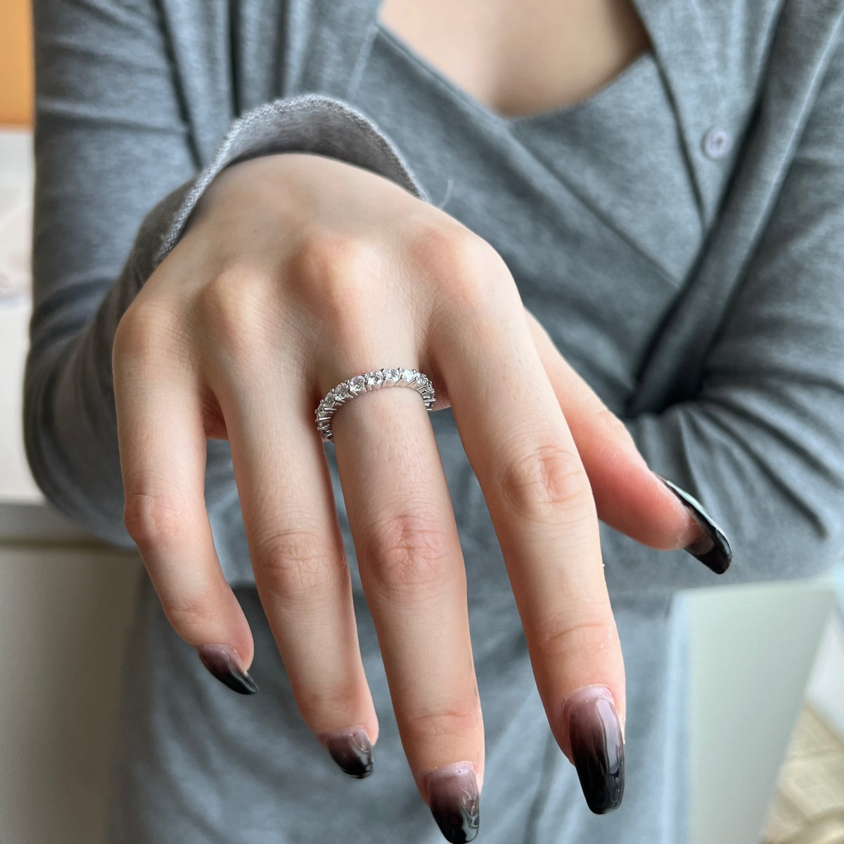 [GALE]Sparkling Round Cut Tennis Ring