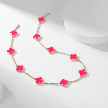[GALE]NEW CLOVER 10 MOTIFS PINK ENAMEL NECKLACE