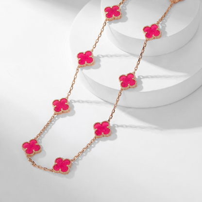 [GALE]NEW CLOVER 10 MOTIFS PINK ENAMEL NECKLACE