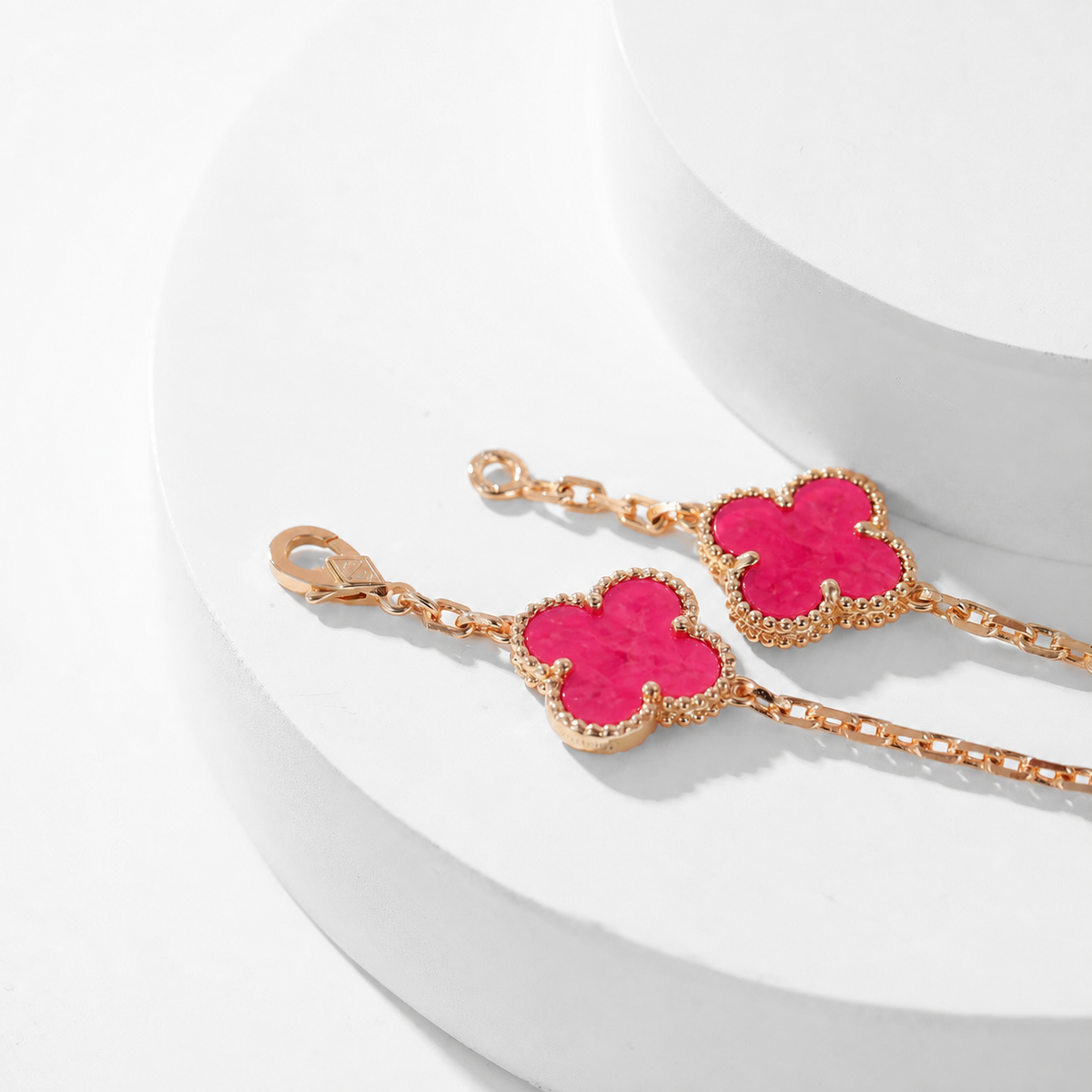 [GALE]NEW CLOVER 10 MOTIFS PINK ENAMEL NECKLACE