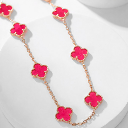 [GALE]NEW CLOVER 10 MOTIFS PINK ENAMEL NECKLACE