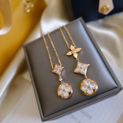 [NOVO]COLOR BLOSSOM LARIAT-HALSKETTE ROSA GOLD WEISSE PERLE UND DIAMANT